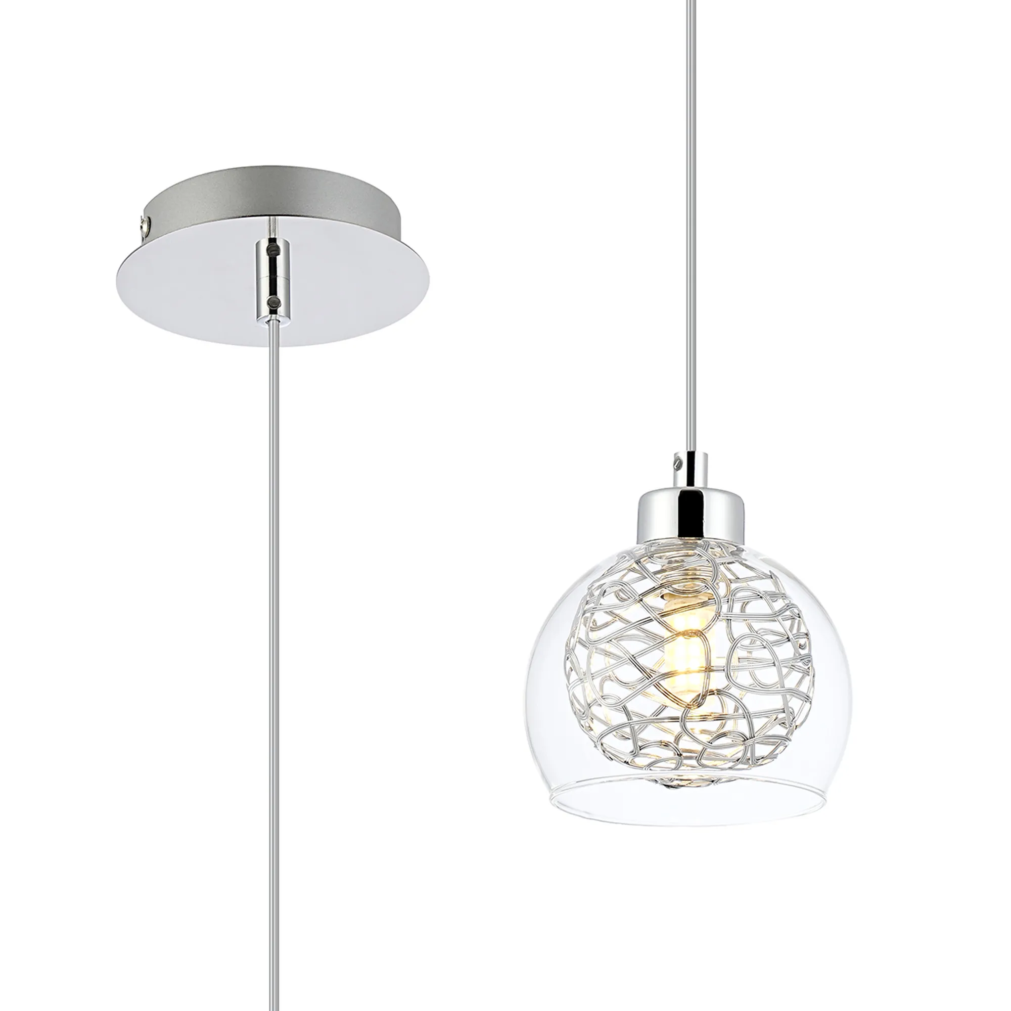 D0766  Talia Glass Pendant 1 Light Polished Chrome